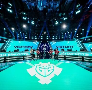 LEC Spring Champions G2 sit on stage being interviewed