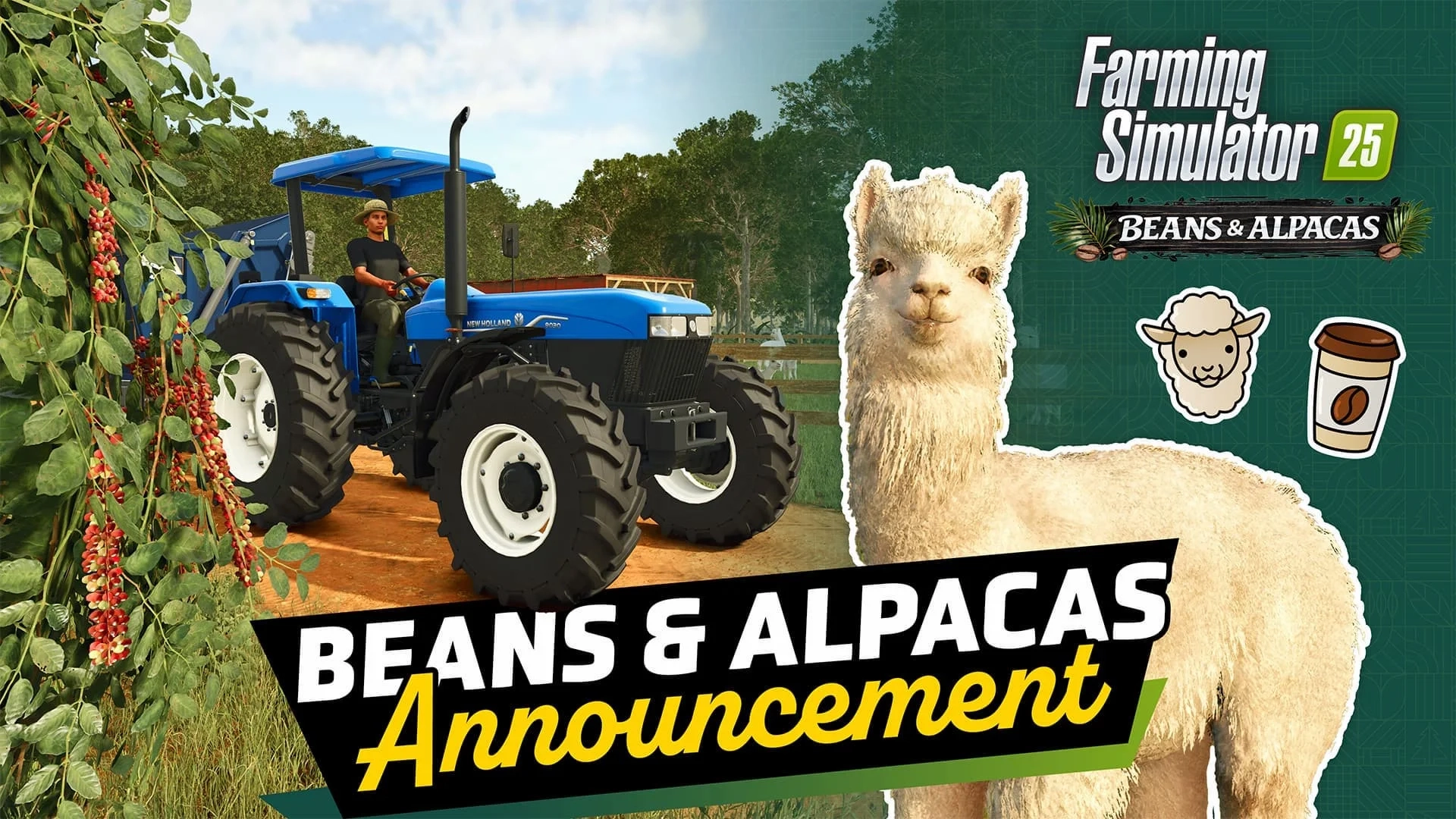 Farming Simulator 25 Feijões e Alpacas arte chave 3
