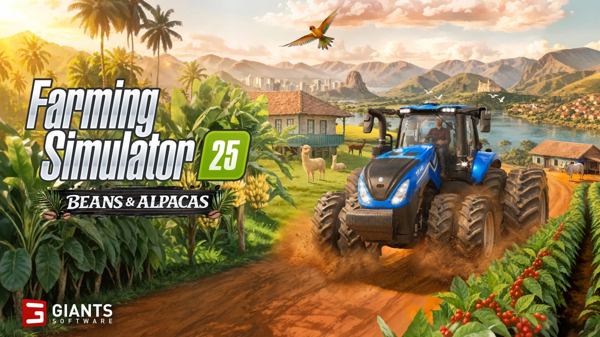 Farming Simulator 25 Arte principal de Feijões e Alpacas