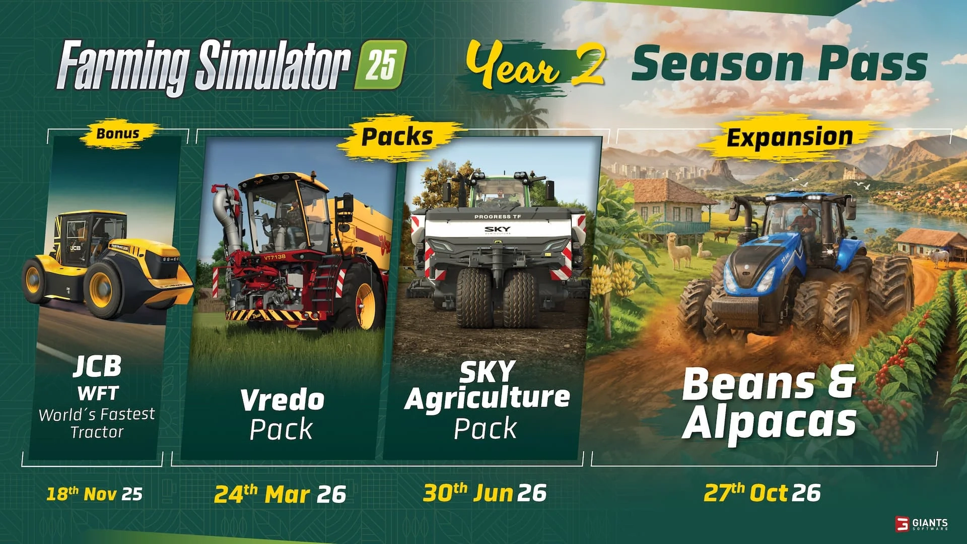 Farming Simulator 25 Beans and Alpacas atualizado passe de temporada