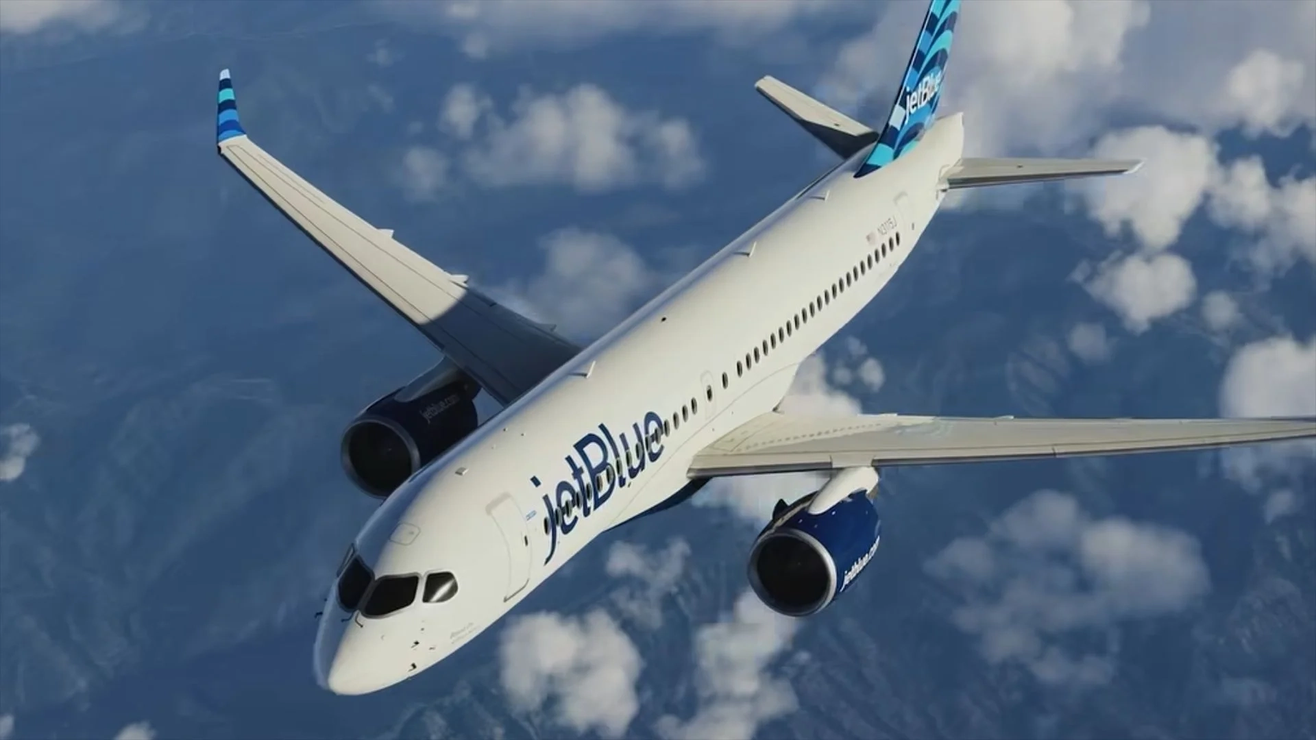 Uma cena de simulação de voo: Microsoft Flight Simulator Airbus A220