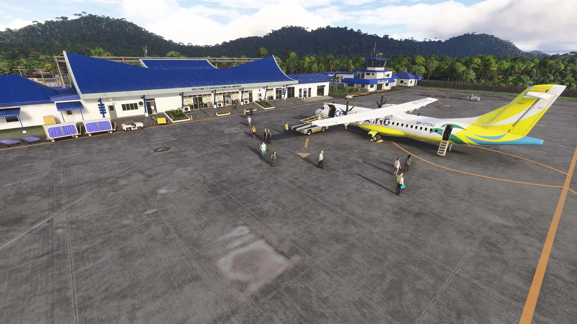 Uma cena de simulação de vôo: Microsoft Flight Simulator Siargao Airport