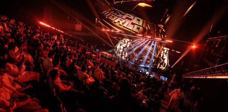 Image of Esports World Cup 2025 stage illuminated by lighting