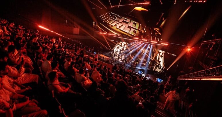 Image of Esports World Cup 2025 stage illuminated by lighting