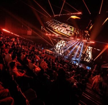 Image of Esports World Cup 2025 stage illuminated by lighting