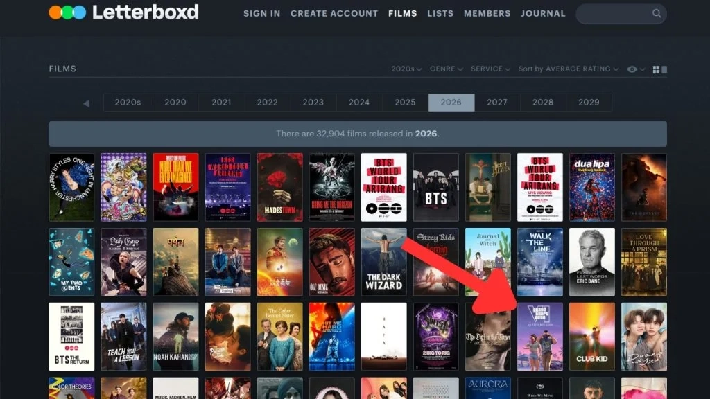 Seta apontando para GTA 6 nos melhores filmes do Letterboxd de 2026