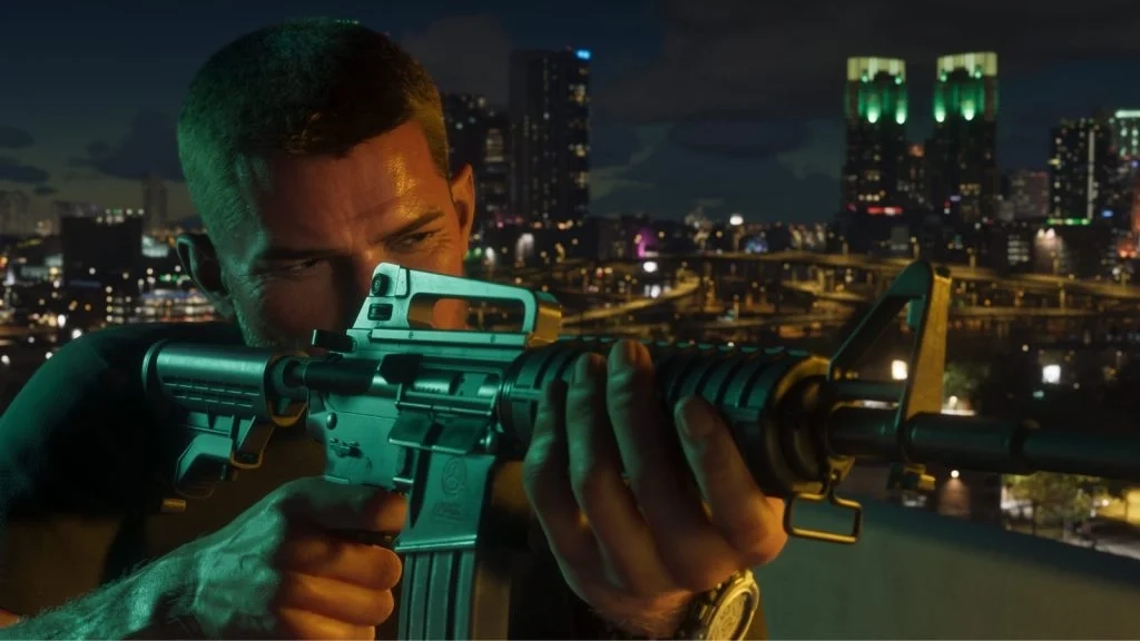 Jason mirando rifle em GTA 6