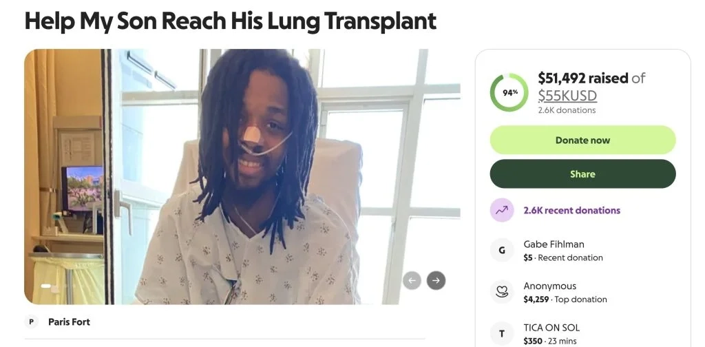 Captura de tela do GoFundMe para homem de vestido branco
