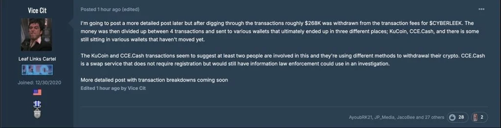Captura de tela da postagem no fórum GTAForums de Vice Cit