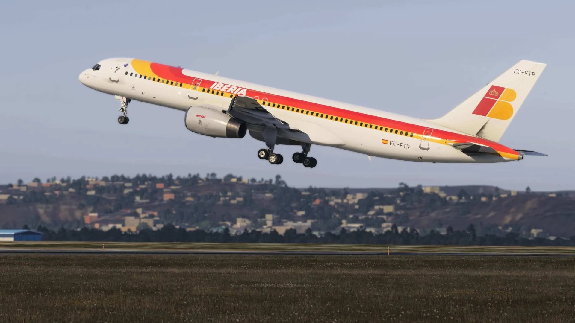 Uma cena de simulação de vôo: Microsoft Flight Simulator Boeing 757