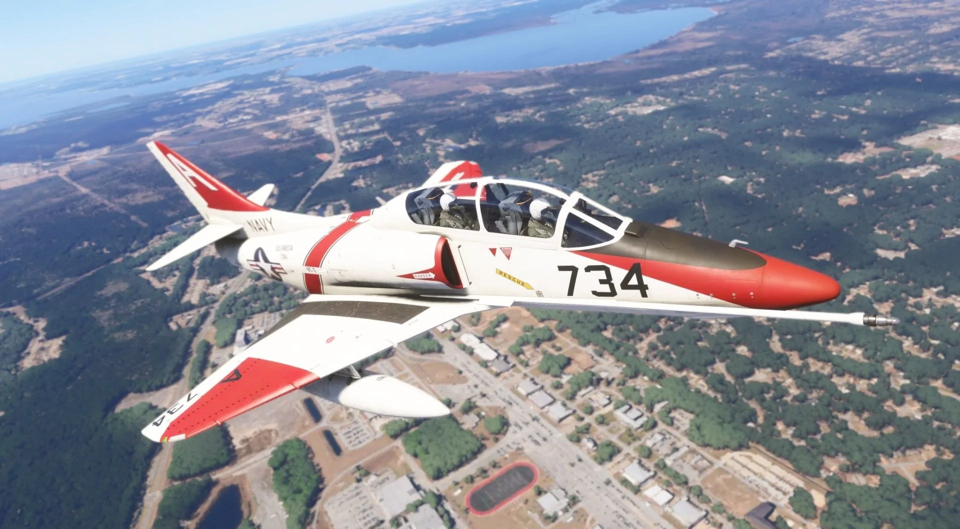 Uma cena de simulação de vôo: Microsoft Flight Simulator Skyhawk