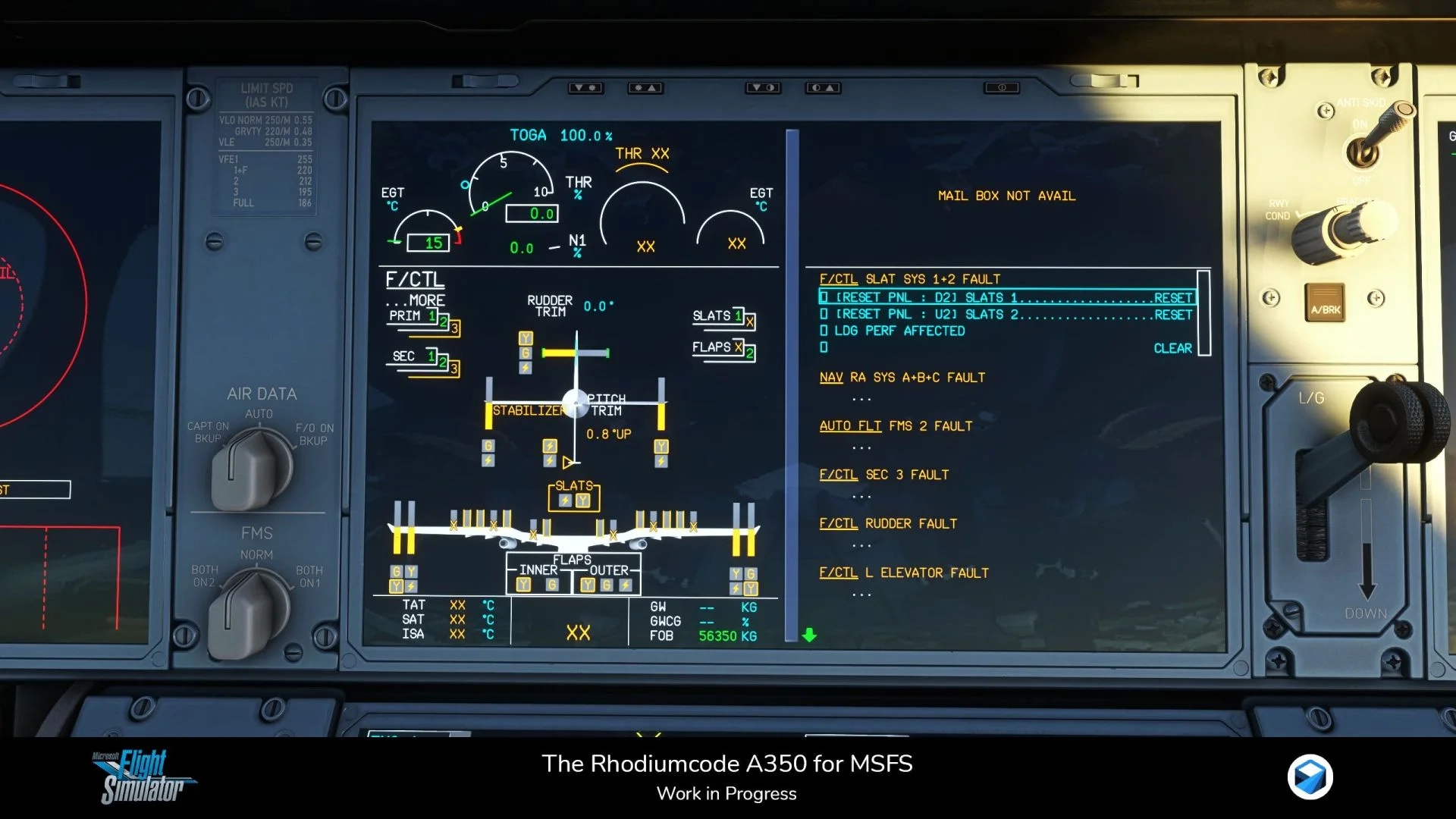 Uma cena de simulação de vôo: Rhodiumcode A350 para Microsoft Flight Simulator