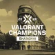 Official announcement graphic for VALORANT Champions 2026 in Shanghai featuring a city street and building.