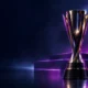 Championship trophy on a dark esports stage with violet lighting, symbolising Vitality’s fourth ESL Pro League title.