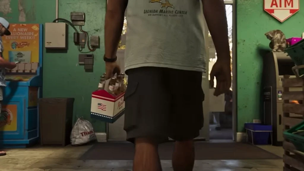 Jason comprando cerveja Patriot no GTA 6