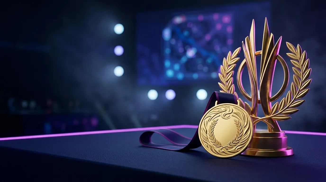 Medalha de ouro em esportes eletrônicos em uma fase de campeonato representando a conquista de cinco medalhas da Coreia do Sul nos Jogos Asiáticos