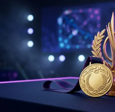 Gold esports medal on a championship stage representing South Korea’s five-medal Asian Games haul