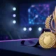 Gold esports medal on a championship stage representing South Korea’s five-medal Asian Games haul