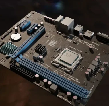 A computer motherboard with a CPU installed