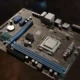A computer motherboard with a CPU installed