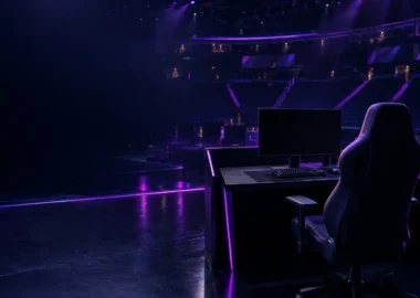 Empty esports stage with a powered-off gaming station symbolising uncertainty around the LFL’s 2027 future