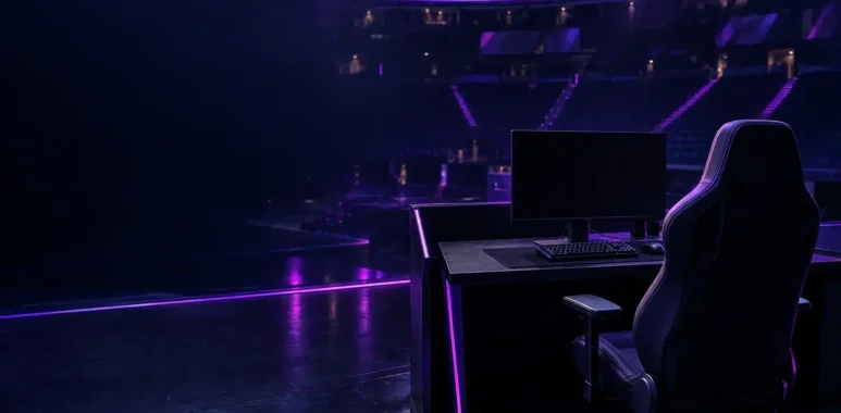 Empty esports stage with a powered-off gaming station symbolising uncertainty around the LFL’s 2027 future