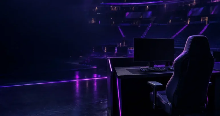Empty esports stage with a powered-off gaming station symbolising uncertainty around the LFL’s 2027 future